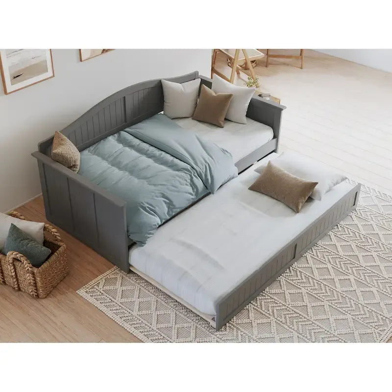 Lit de repos double en bois avec lit gigogne double