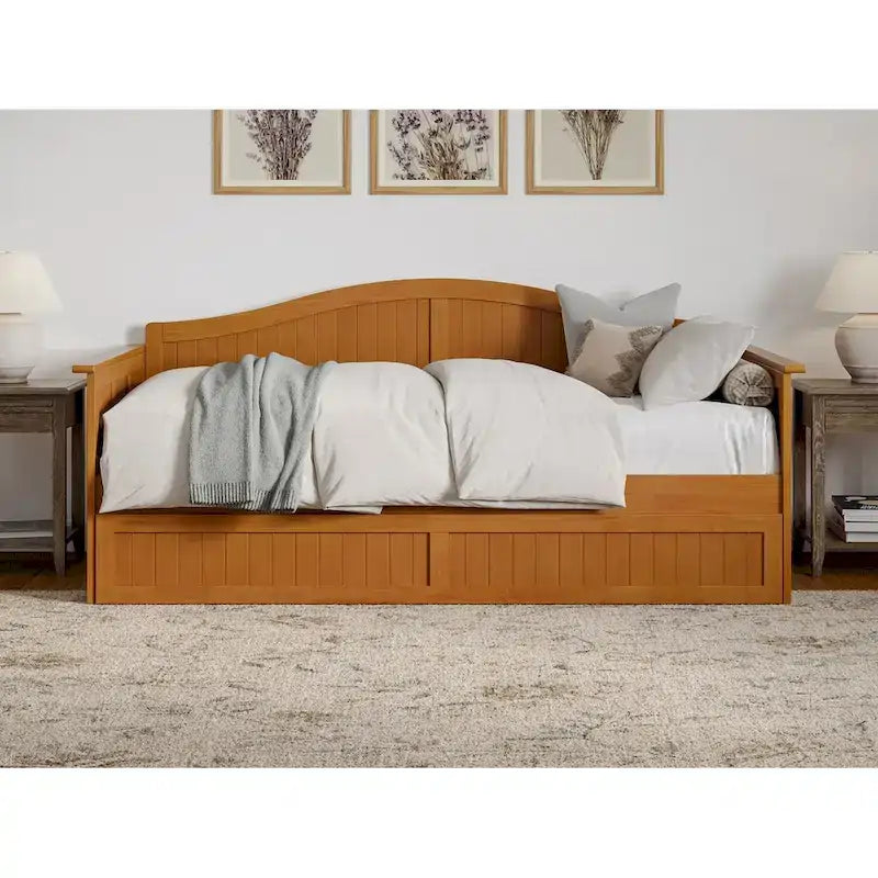 Lit de repos double en bois avec lit gigogne double