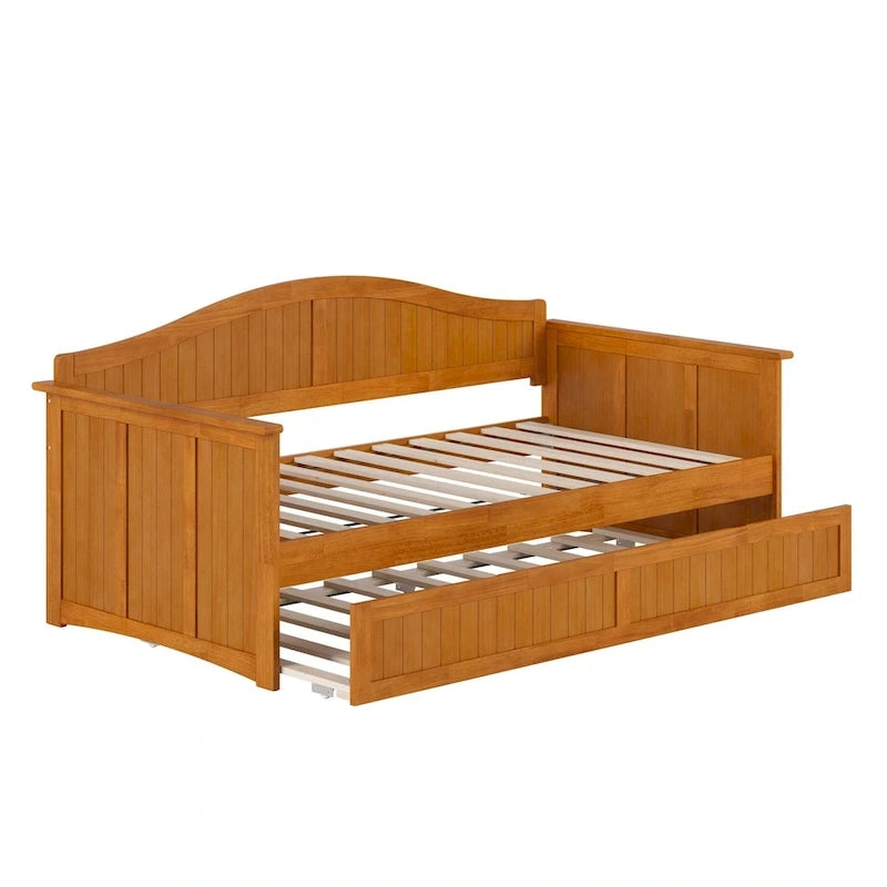 Lit de repos double en bois avec lit gigogne double