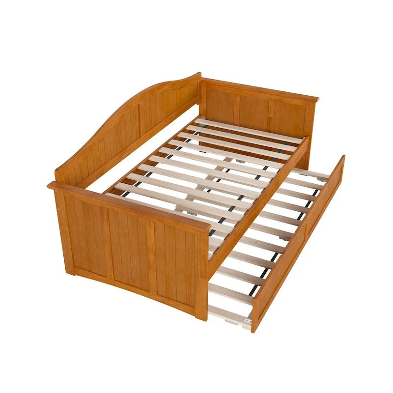Lit de repos double en bois avec lit gigogne double