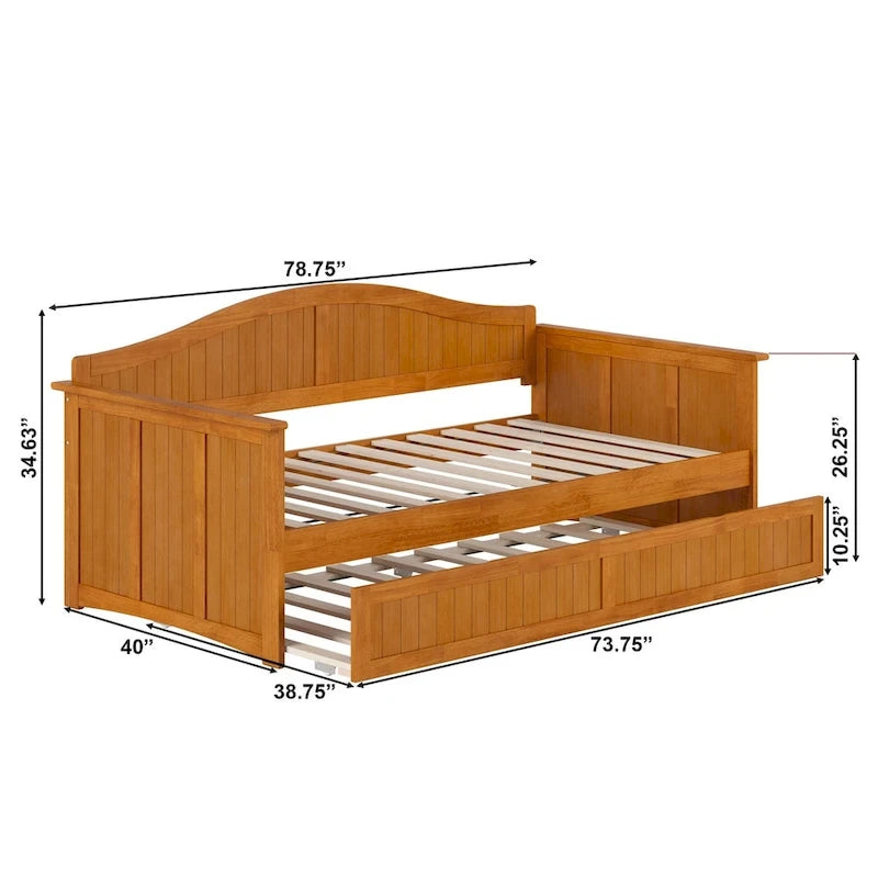 Lit de repos double en bois avec lit gigogne double