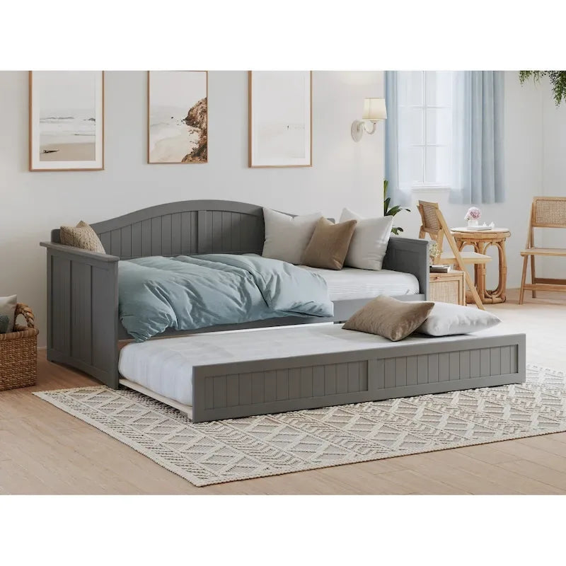 Lit de repos double en bois avec lit gigogne double