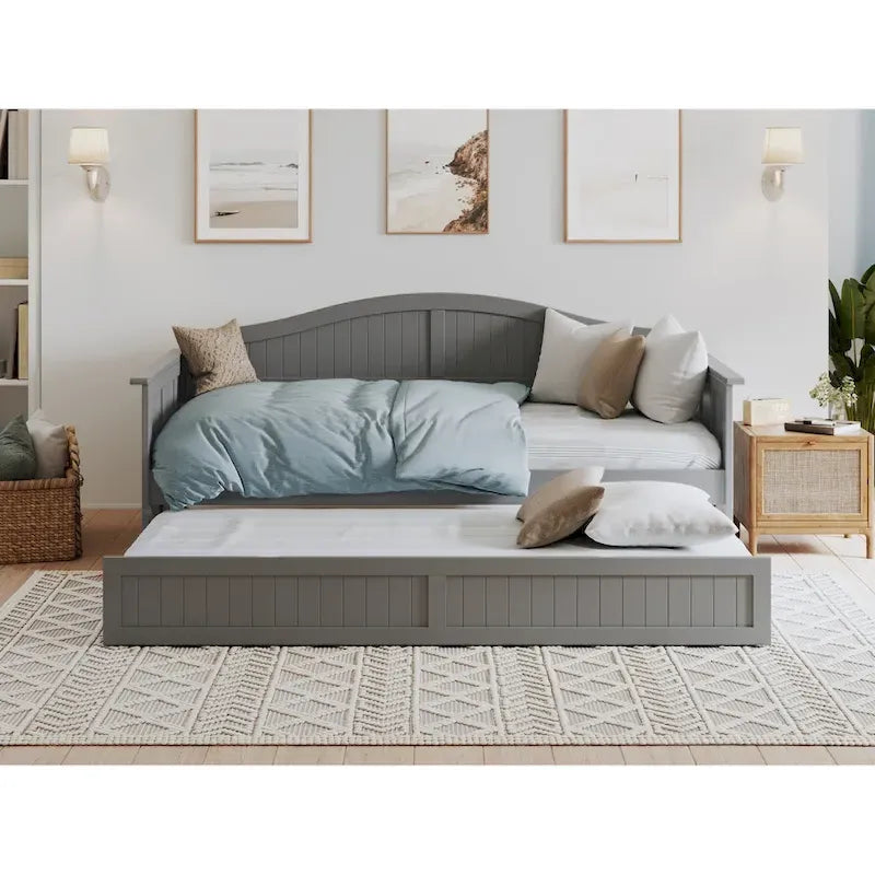 Lit de repos double en bois avec lit gigogne double