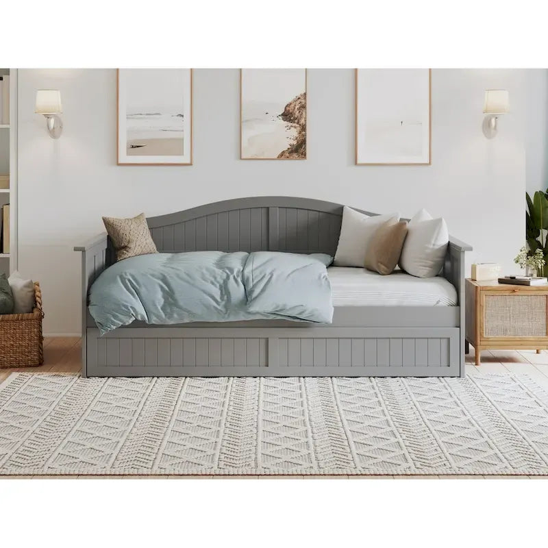Lit de repos double en bois avec lit gigogne double