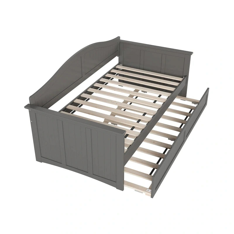 Lit de repos double en bois avec lit gigogne double