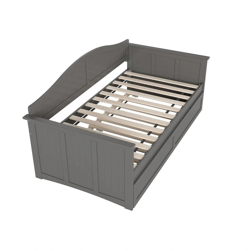 Lit de repos double en bois avec lit gigogne double