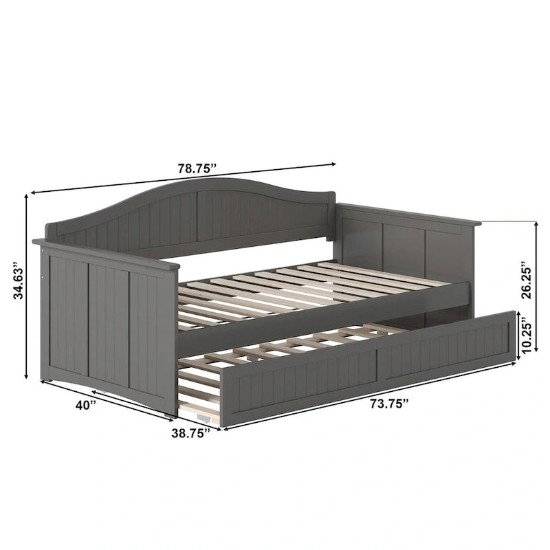 Lit de repos double en bois avec lit gigogne double