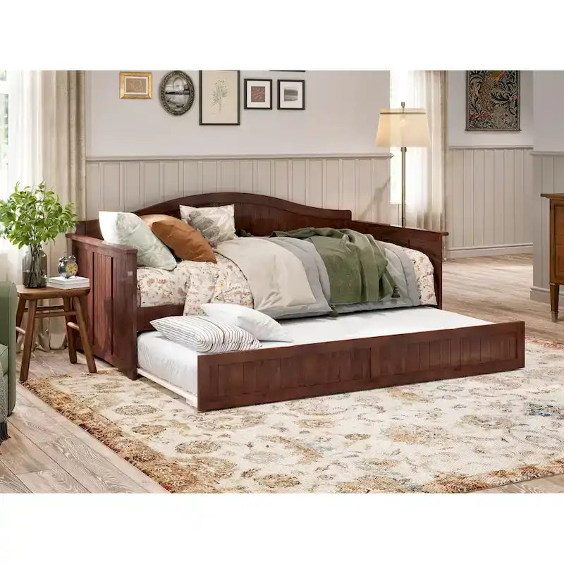 Lit de repos double en bois avec lit gigogne double