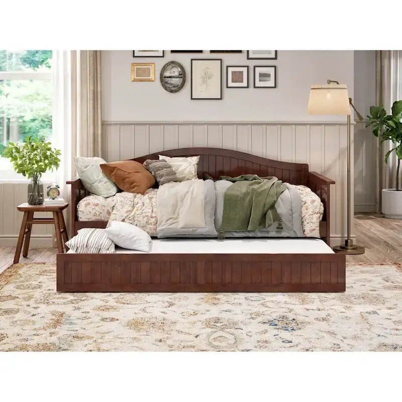 Lit de repos double en bois avec lit gigogne double