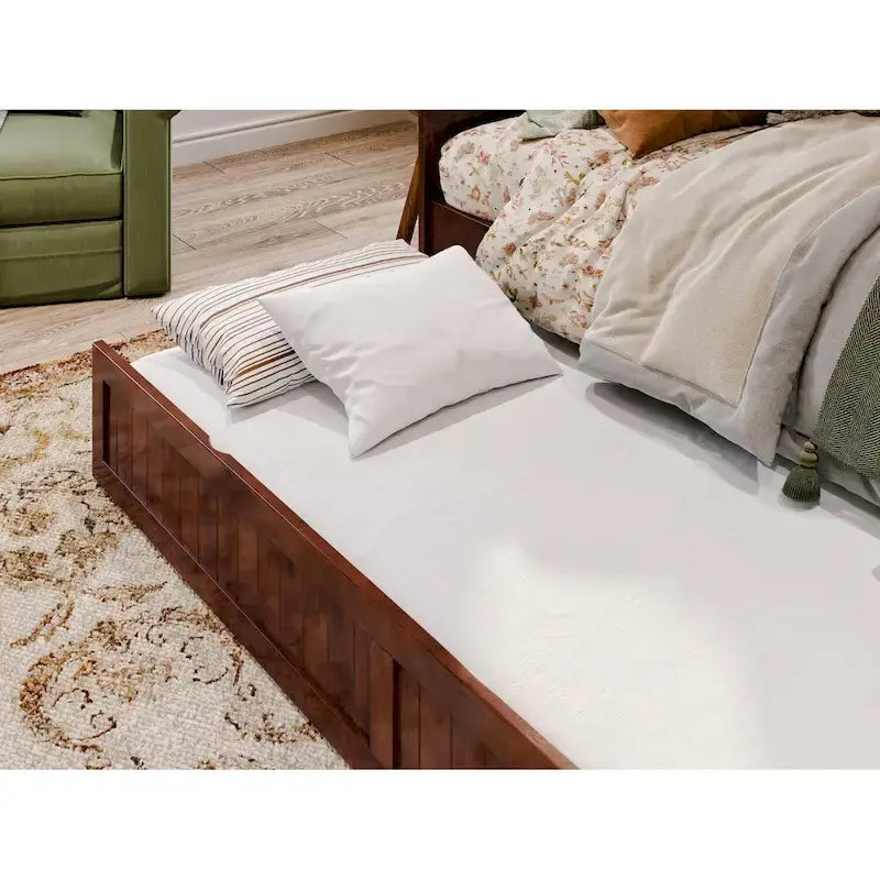 Lit de repos double en bois avec lit gigogne double