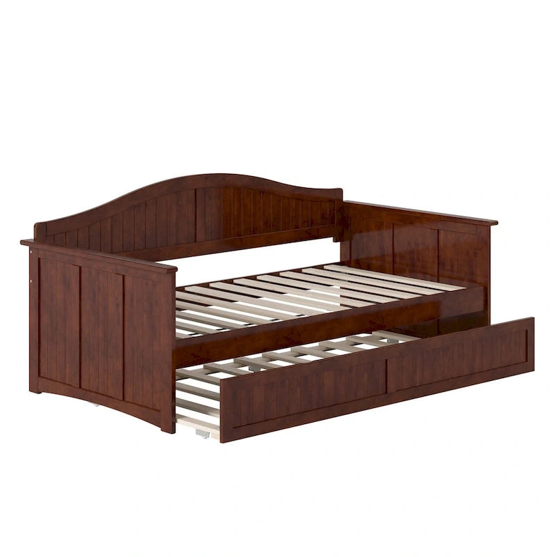 Lit de repos double en bois avec lit gigogne double