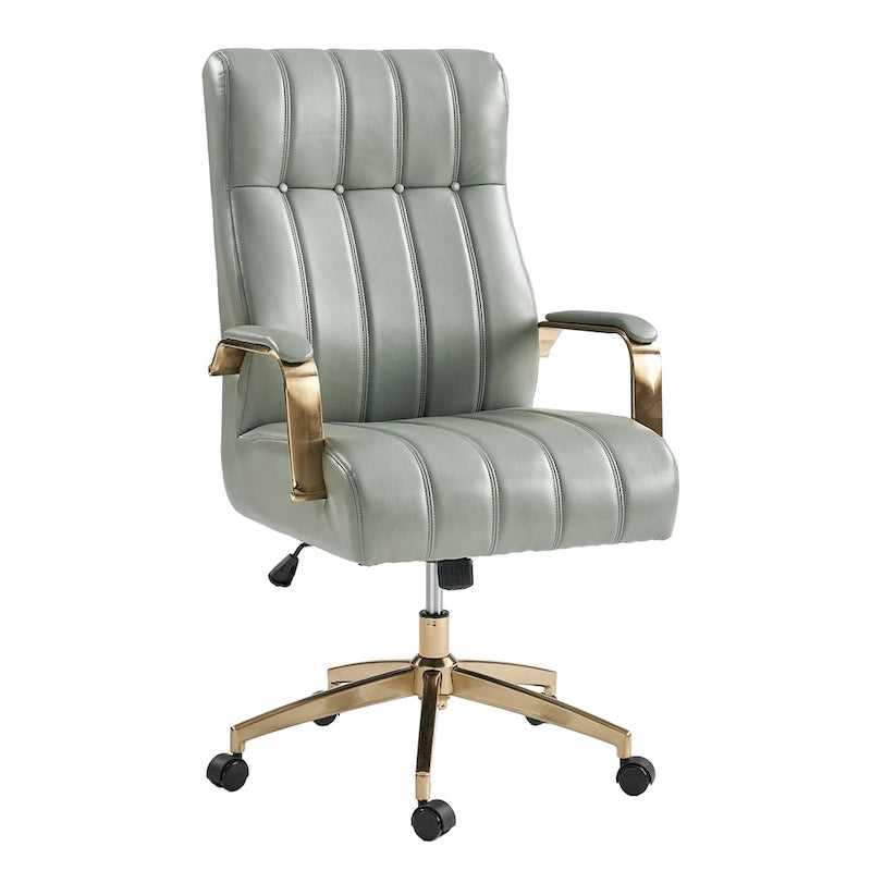 Chaise de bureau pivotante inclinable en cuir végétalien de style milieu de siècle avec touffetage à canaux et pieds en métal