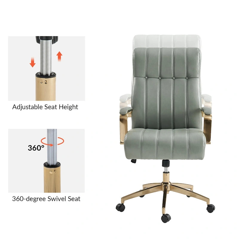 Chaise de bureau pivotante inclinable en cuir végétalien de style milieu de siècle avec touffetage à canaux et pieds en métal