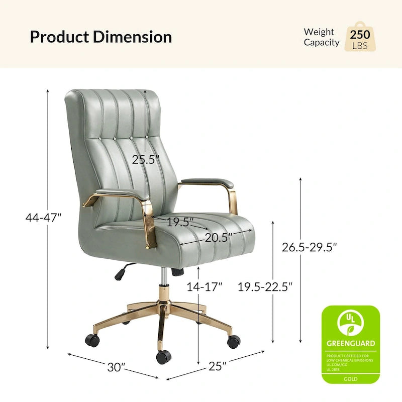 Chaise de bureau pivotante inclinable en cuir végétalien de style milieu de siècle avec touffetage à canaux et pieds en métal