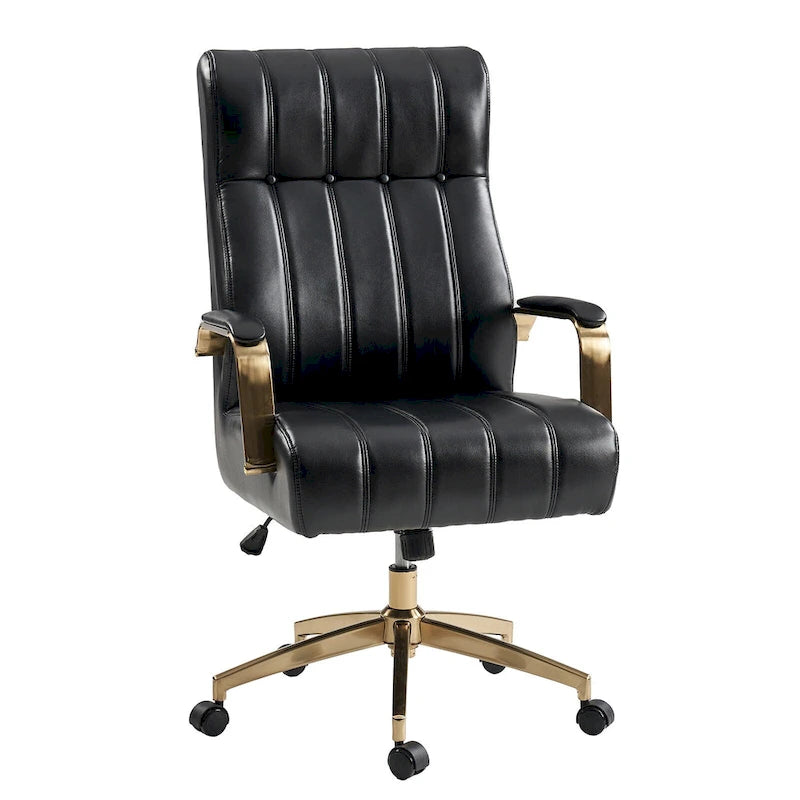 Chaise de bureau pivotante inclinable en cuir végétalien de style milieu de siècle avec touffetage à canaux et pieds en métal