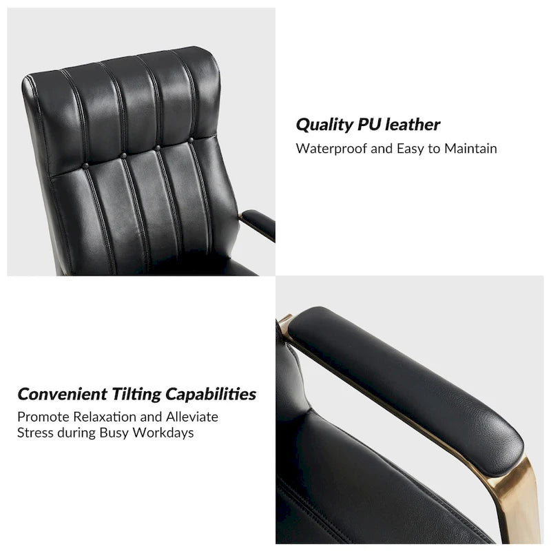 Chaise de bureau pivotante inclinable en cuir végétalien de style milieu de siècle avec touffetage à canaux et pieds en métal