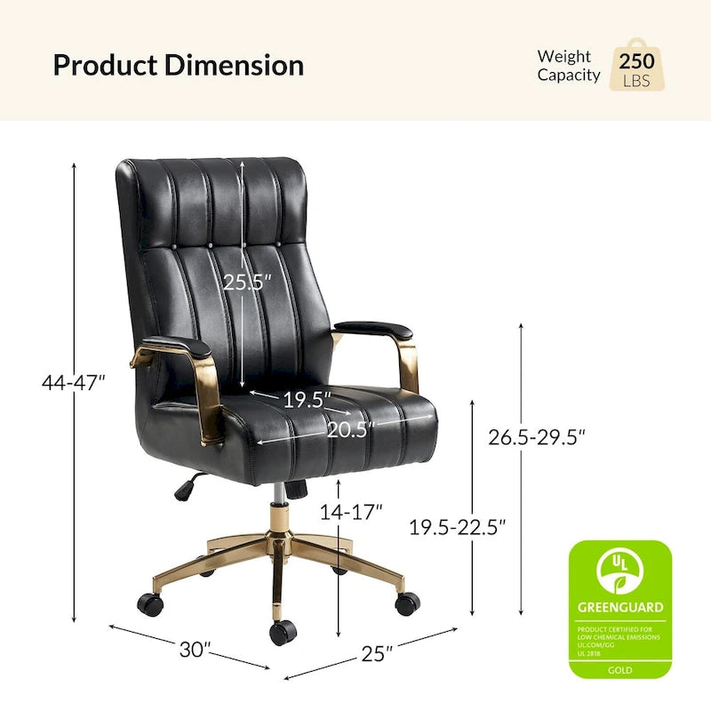 Chaise de bureau pivotante inclinable en cuir végétalien de style milieu de siècle avec touffetage à canaux et pieds en métal