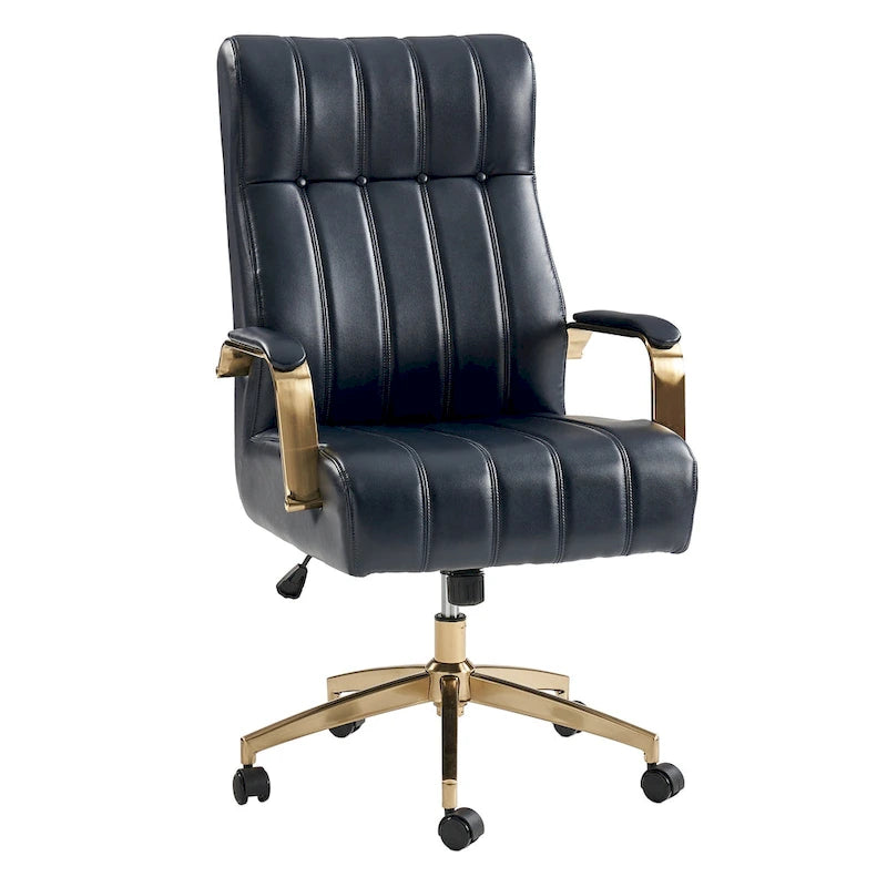 Chaise de bureau pivotante inclinable en cuir végétalien de style milieu de siècle avec touffetage à canaux et pieds en métal