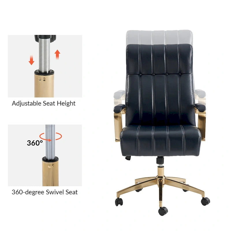 Chaise de bureau pivotante inclinable en cuir végétalien de style milieu de siècle avec touffetage à canaux et pieds en métal