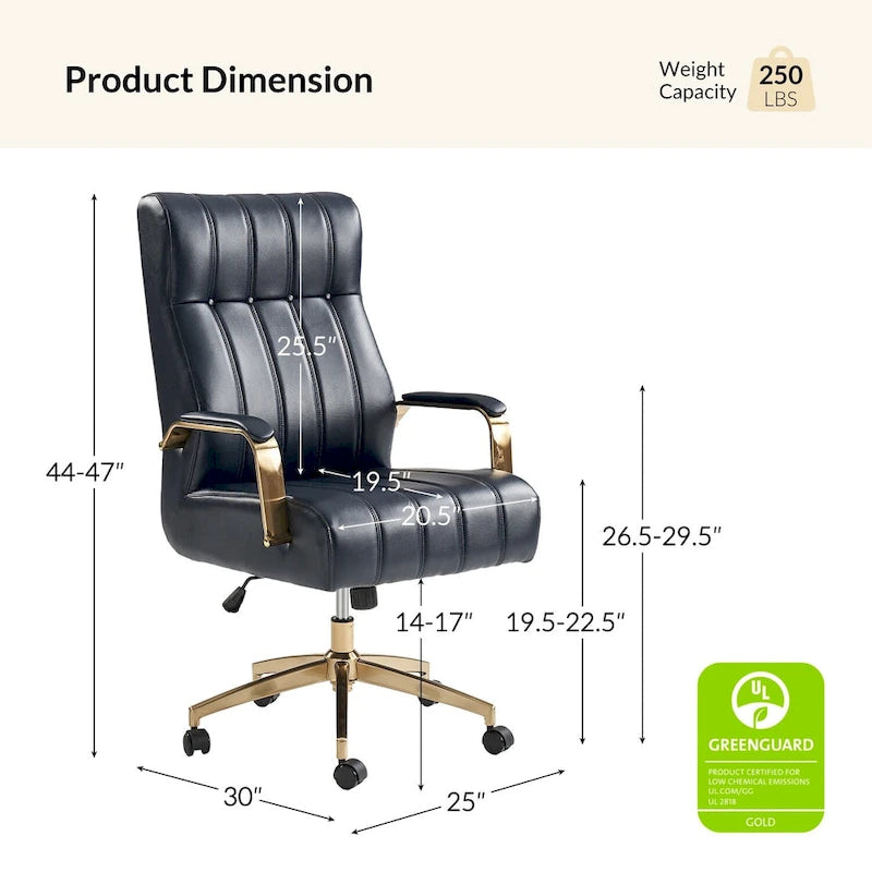 Chaise de bureau pivotante inclinable en cuir végétalien de style milieu de siècle avec touffetage à canaux et pieds en métal