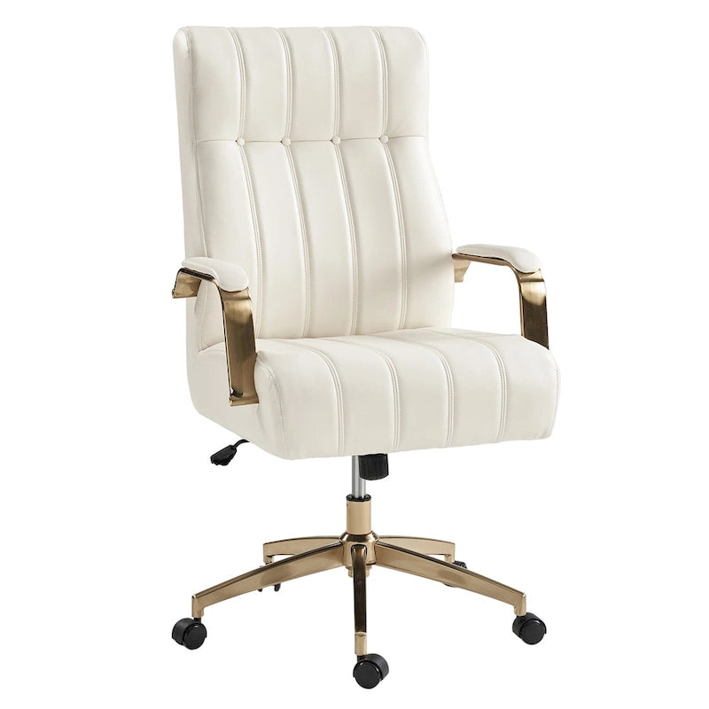 Chaise de bureau pivotante inclinable en cuir végétalien de style milieu de siècle avec touffetage à canaux et pieds en métal