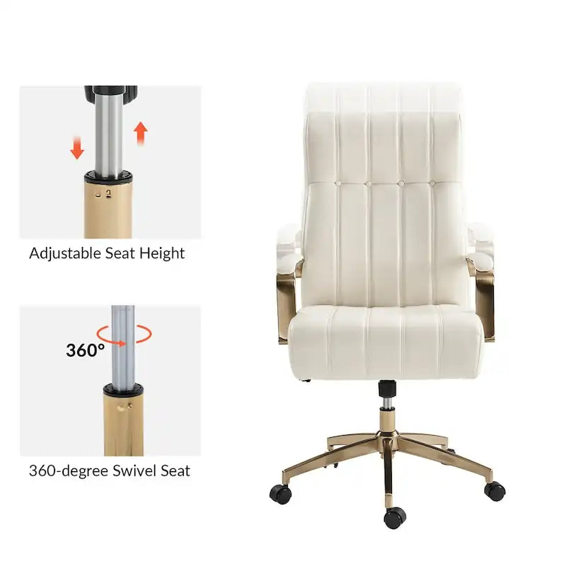 Chaise de bureau pivotante inclinable en cuir végétalien de style milieu de siècle avec touffetage à canaux et pieds en métal