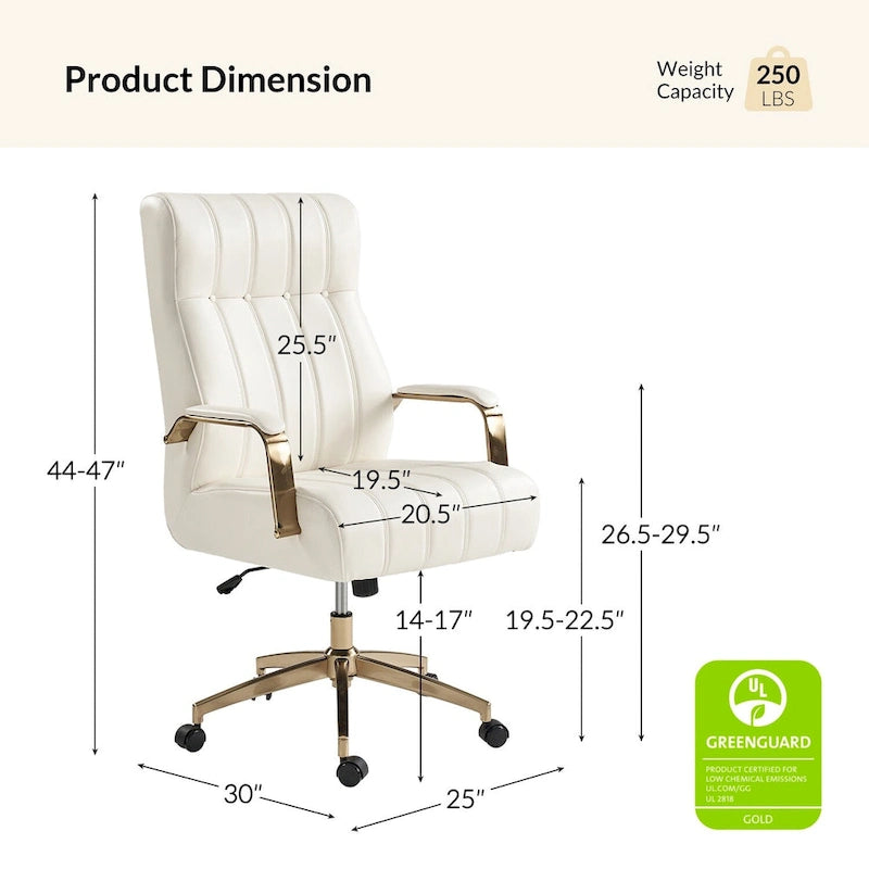 Chaise de bureau pivotante inclinable en cuir végétalien de style milieu de siècle avec touffetage à canaux et pieds en métal