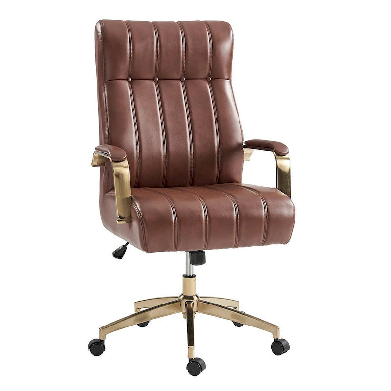 Chaise de bureau pivotante inclinable en cuir végétalien de style milieu de siècle avec touffetage à canaux et pieds en métal