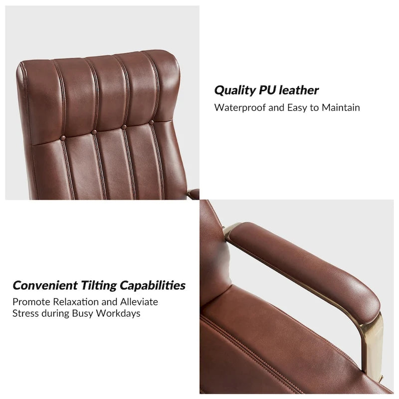 Chaise de bureau pivotante inclinable en cuir végétalien de style milieu de siècle avec touffetage à canaux et pieds en métal