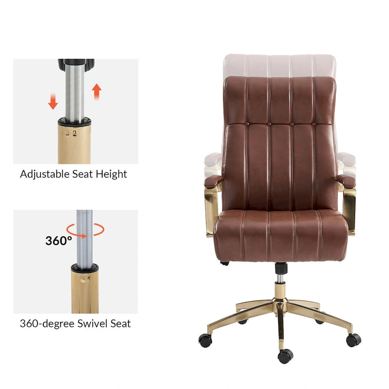 Chaise de bureau pivotante inclinable en cuir végétalien de style milieu de siècle avec touffetage à canaux et pieds en métal