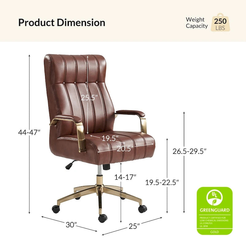 Chaise de bureau pivotante inclinable en cuir végétalien de style milieu de siècle avec touffetage à canaux et pieds en métal