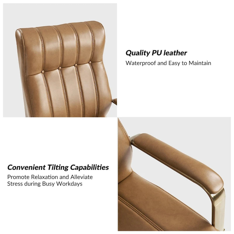 Chaise de bureau pivotante inclinable en cuir végétalien de style milieu de siècle avec touffetage à canaux et pieds en métal