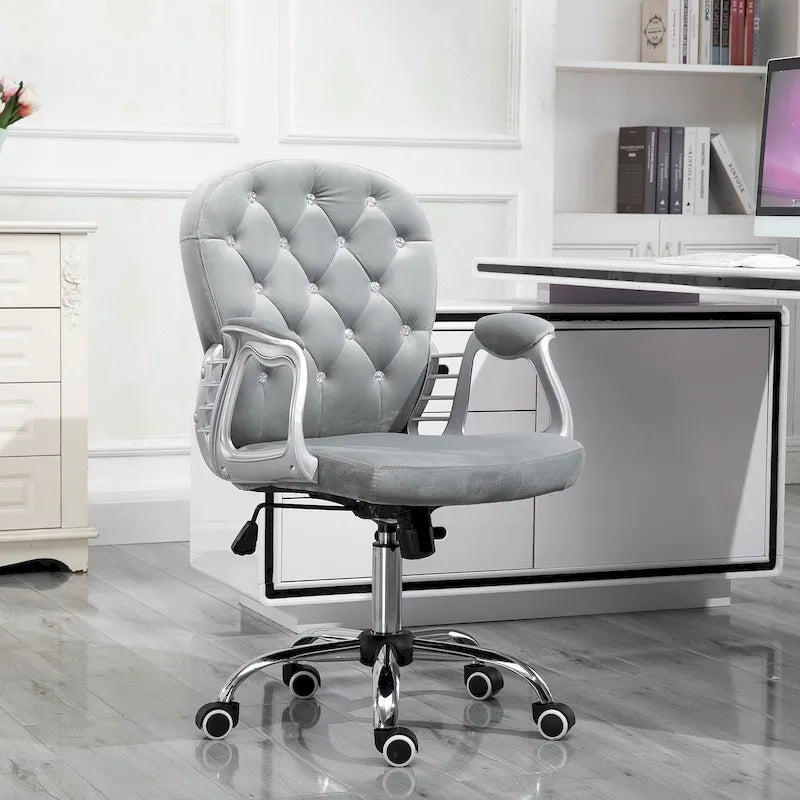 Chaise de bureau mi-hauteur avec dossier capitonné, pivotante et à roulettes pour travail