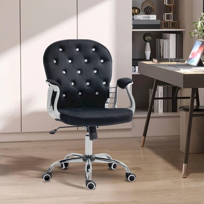 Chaise de bureau mi-hauteur avec dossier capitonné, pivotante et à roulettes pour travail