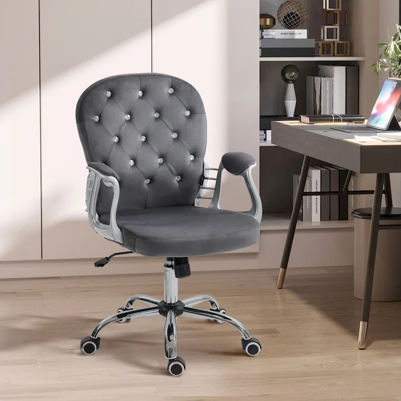 Chaise de bureau mi-hauteur avec dossier capitonné, pivotante et à roulettes pour travail