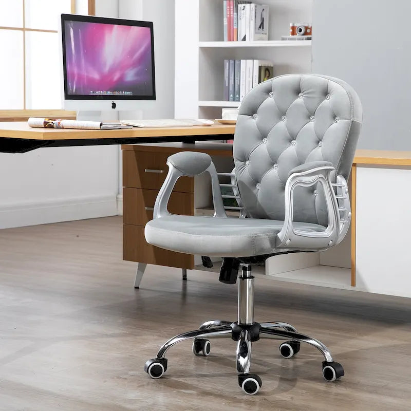 Chaise de bureau mi-hauteur avec dossier capitonné, pivotante et à roulettes pour travail