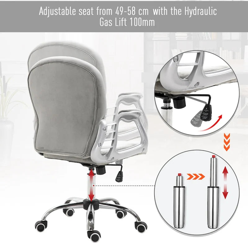 Chaise de bureau mi-hauteur avec dossier capitonné, pivotante et à roulettes pour travail