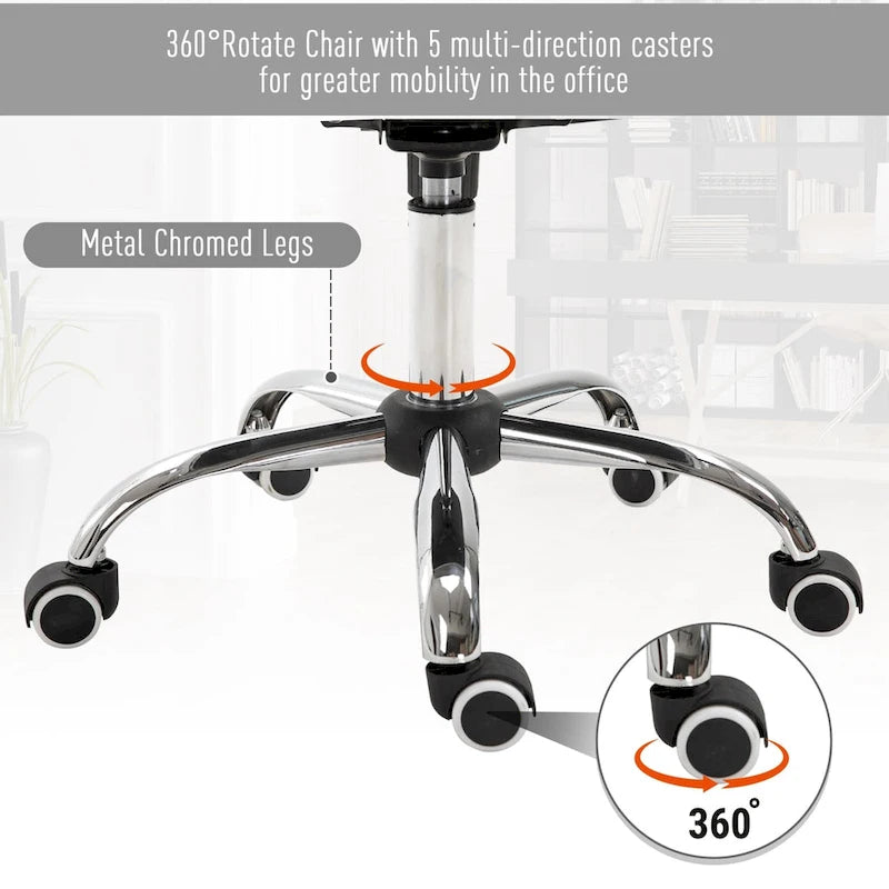 Chaise de bureau mi-hauteur avec dossier capitonné, pivotante et à roulettes pour travail