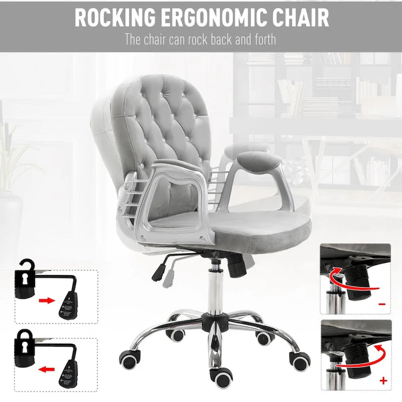Chaise de bureau mi-hauteur avec dossier capitonné, pivotante et à roulettes pour travail
