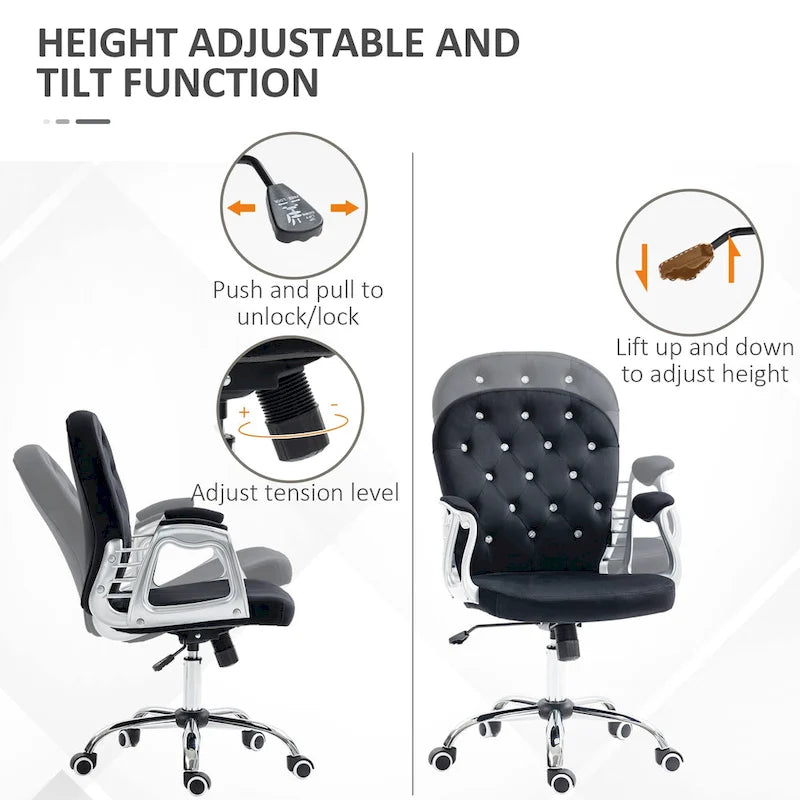 Chaise de bureau mi-hauteur avec dossier capitonné, pivotante et à roulettes pour travail