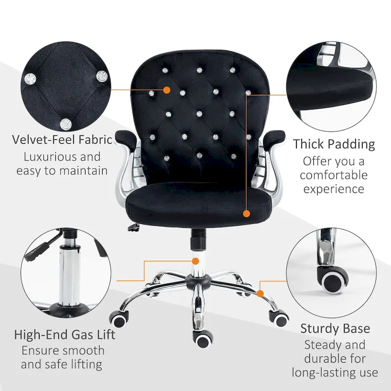 Chaise de bureau mi-hauteur avec dossier capitonné, pivotante et à roulettes pour travail