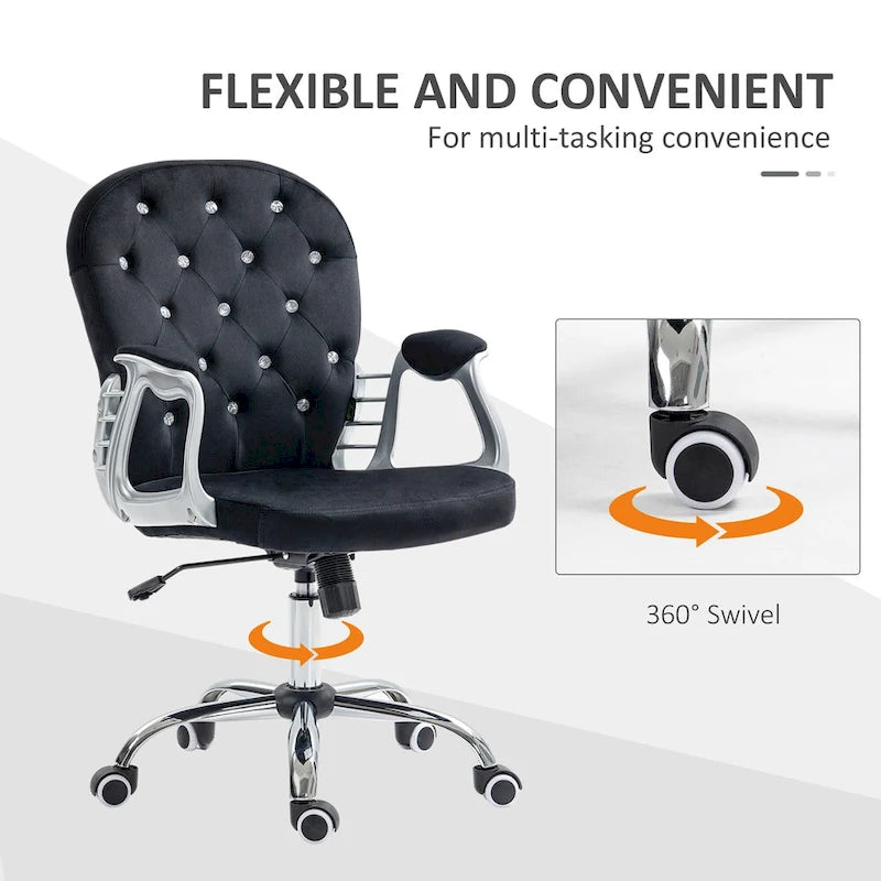 Chaise de bureau mi-hauteur avec dossier capitonné, pivotante et à roulettes pour travail