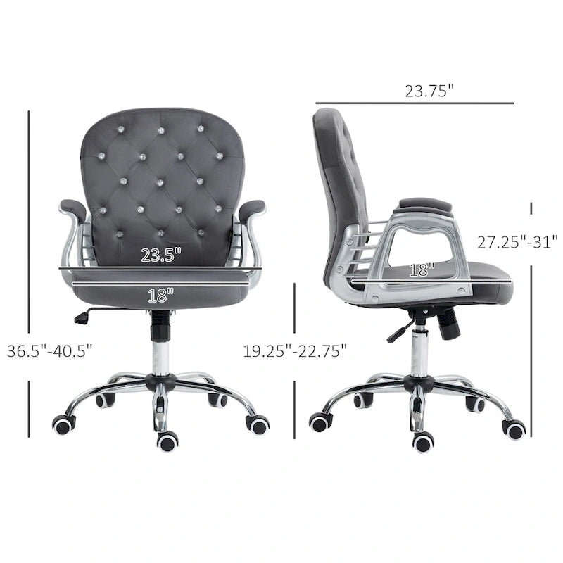Chaise de bureau mi-hauteur avec dossier capitonné, pivotante et à roulettes pour travail