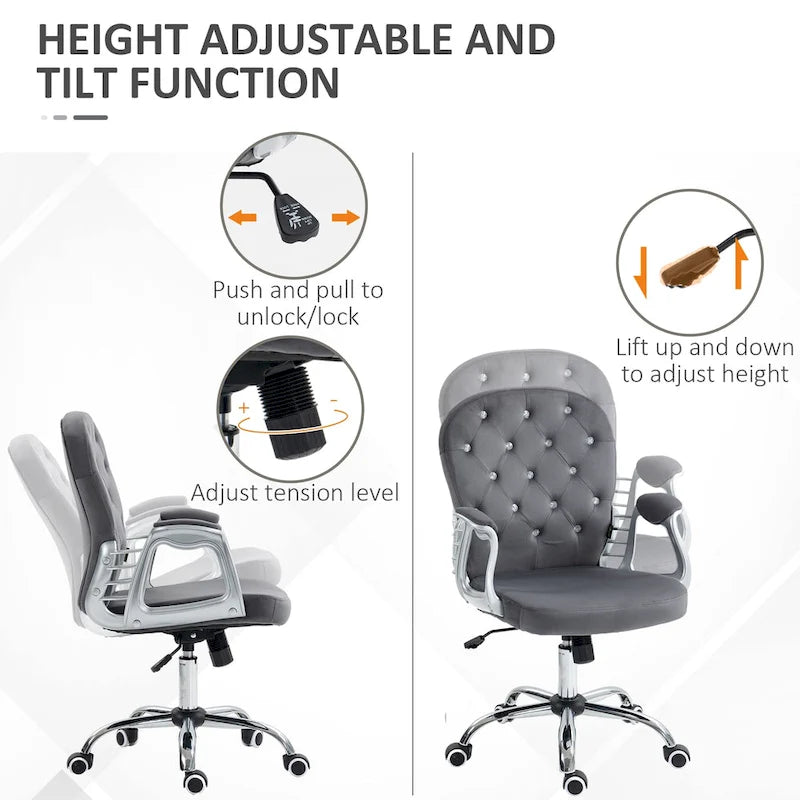 Chaise de bureau mi-hauteur avec dossier capitonné, pivotante et à roulettes pour travail