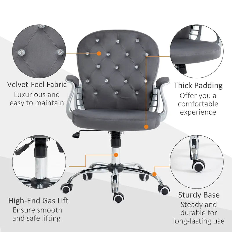 Chaise de bureau mi-hauteur avec dossier capitonné, pivotante et à roulettes pour travail