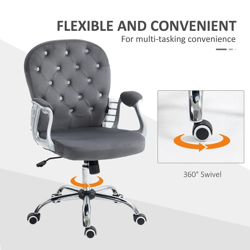 Chaise de bureau mi-hauteur avec dossier capitonné, pivotante et à roulettes pour travail