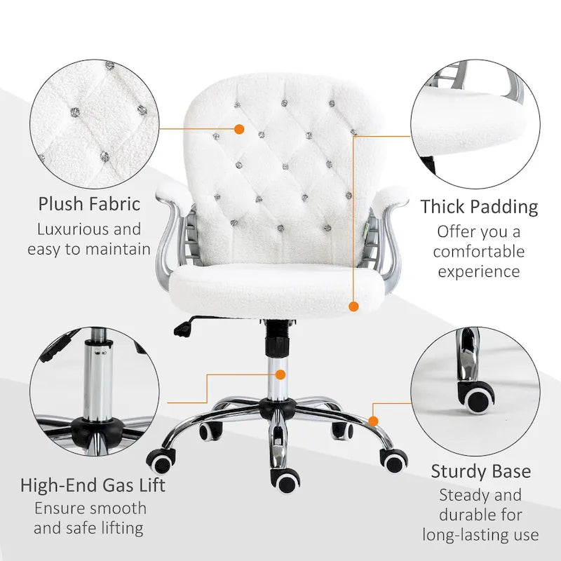 Chaise de bureau mi-hauteur avec dossier capitonné, pivotante et à roulettes pour travail