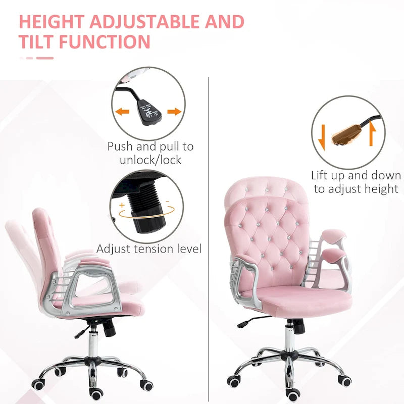 Chaise de bureau mi-hauteur avec dossier capitonné, pivotante et à roulettes pour travail