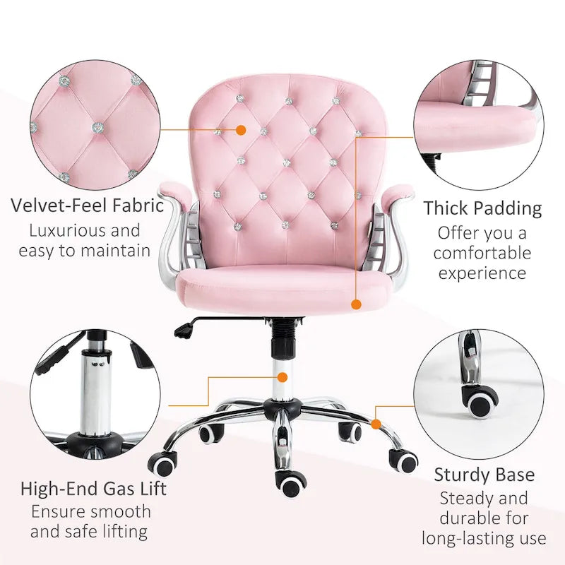 Chaise de bureau mi-hauteur avec dossier capitonné, pivotante et à roulettes pour travail