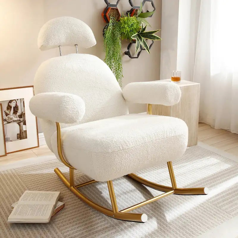 Fauteuil à bascule de puériculture en tissu Sherpa moderne